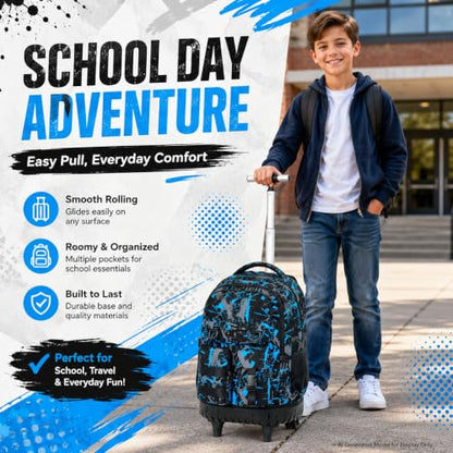 CCJPX Rolling Backpack for Boys, 3Pcs Roller Wheeled School Bookbag, Graffiti Wheels Backpacks with Lunch Box for Kids (Blue) - color: Graffiti Blue