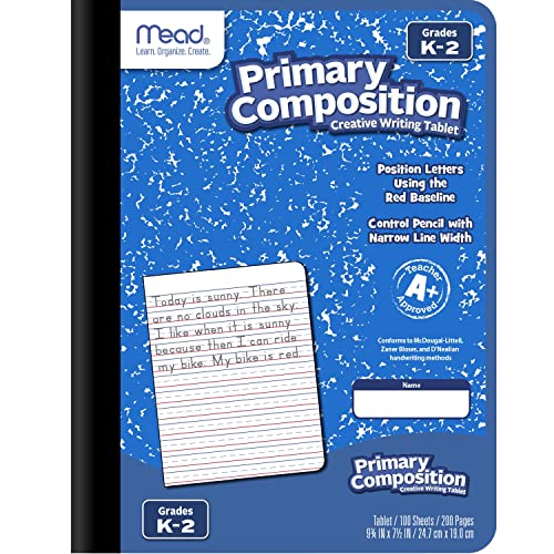 Mead Primary Composition Book, Primary Ruled Journal, Grades K-2, 7-1/2" x 9-3/4", 100 Sheets per Comp Book, Colors Will Vary, 12 Pack (610054-ECM) - size: Pack of 12, style: Grades K-2