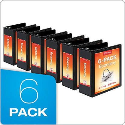 Cardinal Economy 3-Ring Binders, 4", Slant-D Rings, Holds 835 Sheets, ClearVue Presentation View, Non-Stick, Black, Case of 6 (90780) - color: Black, size: 4 Inch