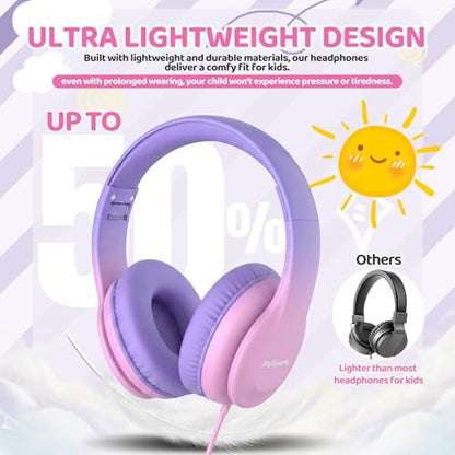 JoySpark Kids Headphones, Over-Ear Wired Headphones for Kids, 85dBA Volume Limited, Foldable Stereo Sound Toddler Headsets, 3.5mm Jack for School Entertainment, Gradient Pink - color: Gradient Pink