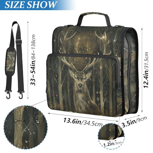 ALAZA Deer Stars Zipper Binder 1.5 inch 3 Ring Binder Organizer with Shoulder Strap and Handle for Home Office Work