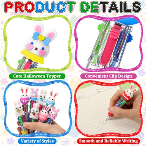 Eaasty 96pcs Mini Multicolor Bunny Party Ballpoint Pen Bulk 4-in-1 Retractable Cartoon Bunny Gnome Eggs Ballpoint Writing Pens for Graduation Gifts School Party Supplies Favors Exchange Gift Rewards
