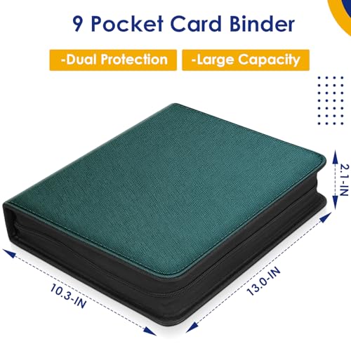 Trading Card Binder Album, PU Leather Baseball Card Binder with 900 Side Loading Pockets, Double Sided Pocket Zipper Card Binder for TCG, Game Cards, Sports Cards (Cyan) - color: Cyan