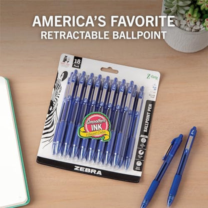 Zebra Pen Z-Grip Retractable Ballpoint Pen, Smooth-Flowing Blue Ink, 1.0mm Medium Point, School & Office Supplies, Ideal for Note-Taking, Journal and Planner Use, 18-Pack (22258) - color: Blue C