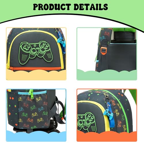 Backpack with Wheels for Boys Rolling Backpack with Lunch Box Pencil Case for Kids Carry On Suitcase with Wheels for Elementary Teens Boys - color: Game 06