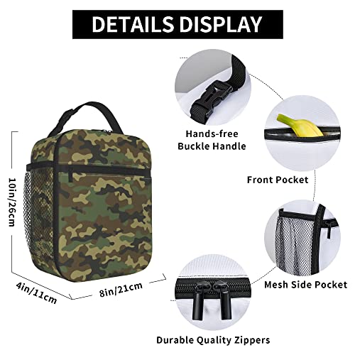 Green Camo Lunch Bags For Men Women Boys Girls Reusable Tote Lunch Bags For Office Work School Picnic Camping Thermal Insulation And Cold Preservation - color: Green Camo