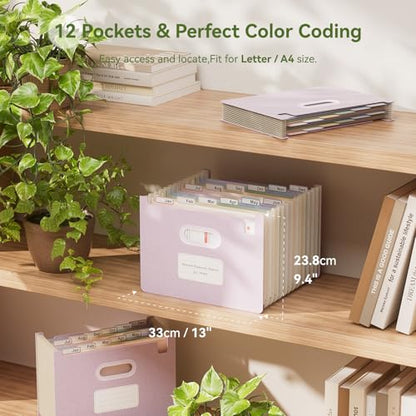 EcoStash 12 포켓 아코디언 파일 오거나이저, 밀짚 파일 폴더, 업라이트 & 오픈 탑, 월간 지폐 영수증 오거나이저, 100% BPA 프리, 자연으로 돌아가기, 레터/A4 사이즈 - 라벤더 퍼플 - color: 라벤더 퍼플, size: 12 Pockets