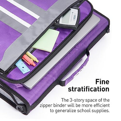 2-Inch 3 Rings Zipper Binder, Holds 15-Inch Laptop, Handle and Shoulder Strap Included, Purple - color: Purple