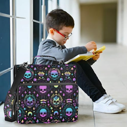 3 Ring Zipper Binder Magic Skull Binders Bag with Shoulder Strap 500 Sheets Paper Organizer Trapper Keeper Documents Storage File Folder for School Office - color: A854