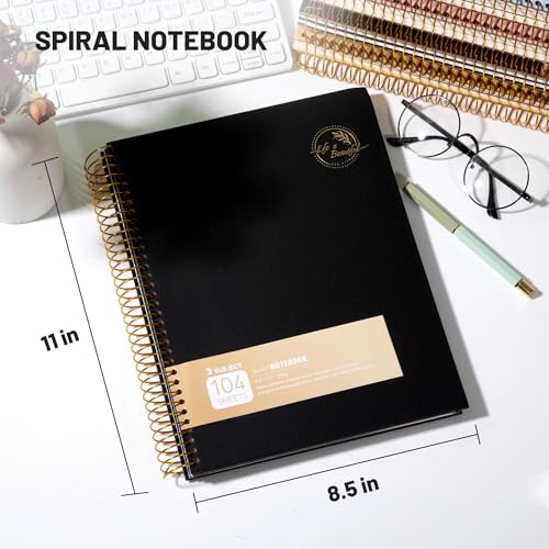 8.5 x 11 Large Spiral Notebook 3 Subject Spiral Notebook Hardcover Spiral Notebook for note taking 120 Sheets College Ruled Journal for School Office Supplies Writing Journal,Black - color: 2.black