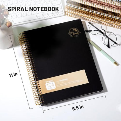 8.5 x 11 Large Spiral Notebook 3 Subject Spiral Notebook Hardcover Spiral Notebook for note taking 120 Sheets College Ruled Journal for School Office Supplies Writing Journal,Black - color: 2.black
