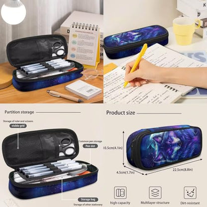 Galaxy Wolf Backpack with Lunch Box for Elementary Boy Back to School Supplies, Perple 17 Inch 4 Pcs Bookbag with Wider Strap to Reduce Shoulder Pressure - color: Galaxy Wolf