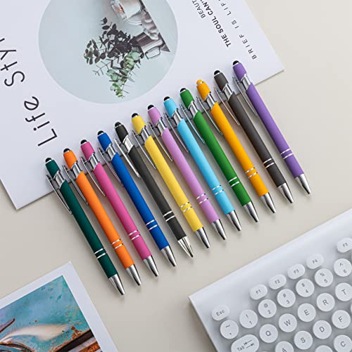 PASISIBICK 12 Pieces Ballpoint Pen with Stylus Tip, Metal, 2 in 1 Stylus Ballpoint Pen 1.0 mm Black Ink (Pack of 12) for Smartphone, Tablet - color: 12 Pcs Stylus Pens-4
