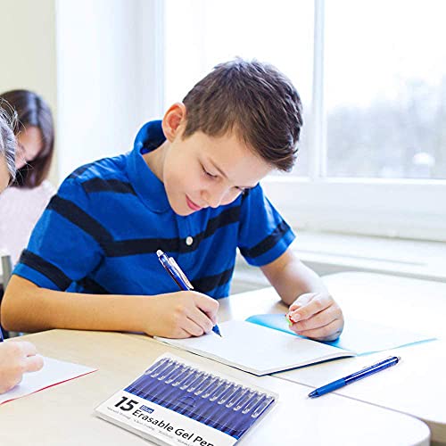 Lineon Erasable Gel Pens, 15 Pack Blue Retractable Erasable Pens Clicker, Fine Point, Make Mistakes Disappear, Blue Ink for School & Office - color: 15 Pack Blue