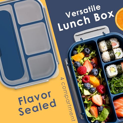 WHALEHOUSE Bento Lunch Box, 1000ML 4 Compartments Meal Prep Container with Utensil, Airtight Food Storage Container with Snap Locking Lids, Microwave/Dishwasher/Freezer Safe, On the Go - color: 1000mL-Dark Blue