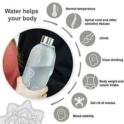 bzyoo 32 OZ 1 Liter Time Marker Water Bottle Frosted Durable Plastic With Strap - Reusable Clear Bottle With Times To Drink Time Markings For Daily Hydration Intake BPA Free (Silver) - color: Silver