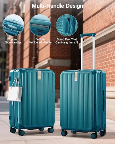 Hanke 24 Inch Expandable Luggage Top Opening Checked Bag Luggage Hard Shell Suitcases with Wheels Lightweight Travel Luggage Medium Suitcase with Lock for Woman Men-Caribbean Blue - color: Caribbean Blue, size: 24 Inch Expandable