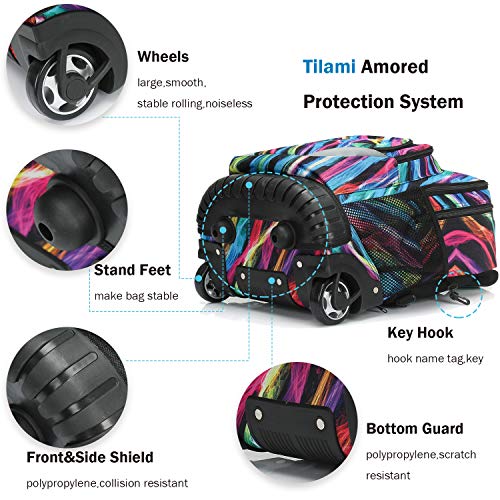 Tilami Rolling Backpack 19 inch Wheeled LAPTOP Boys Girls Travel School Student Trip, colours - color: Colours Multicolor