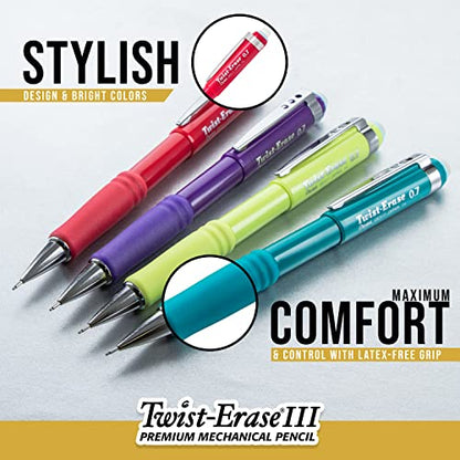 Pentel Twist-Erase III Mechanical Pencil, (0.5mm), Fine Line, Black Barrel, Pack of 4 (QE515BP4A)