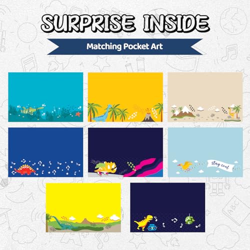 8 School Folders - Cute Pocket Folders with 8 Unique Dinosaur Designs in Front, Back Cover and Inside - Kids Pocket Folders - Homework Folders - Dinosaur Folders - 12 x 9.25 Inches (Pack of 8) - style: Dinosaur