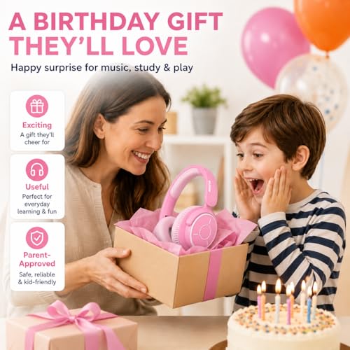 MIDOLA Kids Bluetooth Headphones 68H Play Time,Volume Limit 85/94dB, Foldable Lightweight Wireless Over-Ear Headphone for Kid Toddler Child Pad Tablet,Headsets with Built-in Mic Pink - color: Pink