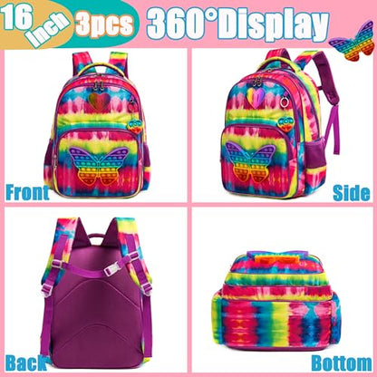 Backpack for Girls Elementary Preschool Kids Lunch Box for School - color: Butterfly Bag
