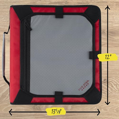 Five Star Zipper Binder 2 Inch O-Rings Case Organiser with Expansion Panel and 5-Tab Expanding File Folder, 580 Sheet Capacity, Crimson Fade (290520K) - color: Crimson Fade, size: 1 Pack