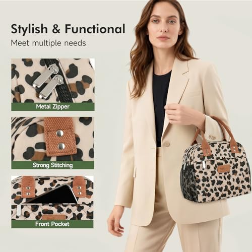 HOMESPON Insulated Lunch Bag for Women Men, Cooler Tote Box, Beige Leopard | Front Pocket, Side Mesh Pockets, Reusable, for Work, Picnic, Food Container - color: Leopard Print