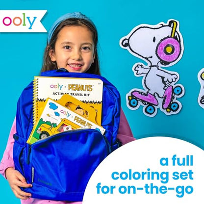 Ooly x Peanuts Travel Art Kit with 9 Jumbo Crayons & 48 Themed Coloring Pages & Case for Easy Traveling Art Creation, Perfect Airplane & Road Trip Activities for Kids - color: Peanuts Friends