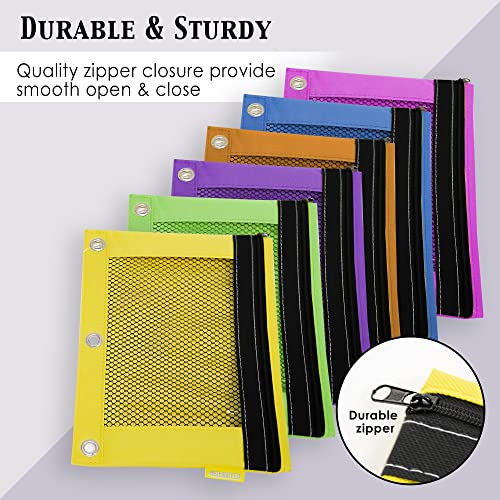 BAZIC PRODUCTS Bright Color 3-Ring Pencil Pouch with Mesh Window, 2-Pack | clear mesh window and a zipper closure for pens; pencils; supplies - color: Pink