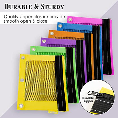 BAZIC PRODUCTS Bright Color 3-Ring Pencil Pouch with Mesh Window, 2-Pack | clear mesh window and a zipper closure for pens; pencils; supplies - color: Lime Green
