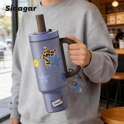 36 oz Insulated Tumbler with Handle, Stainless Steel Water Bottle, Leak-Resistant Travel Coffee Mug with Push Button Lid, Cup Holder Friendly for Tea & Daily Use, Blue - color: Denim Blue