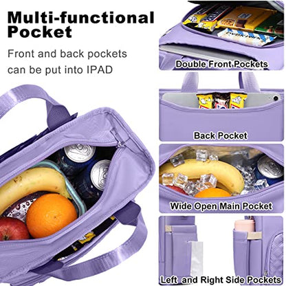 AIJIEKE Large Insulated Lunch Bag for Women, Work Lunch Box Tote, Purple | Leakproof, durable multi-compartment cooler. Reusable with shoulder strap. Perfect for travel meal prep, picnic, beach - color: Light Purple