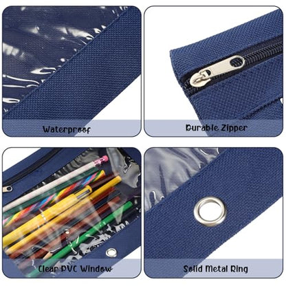Marspark 30 Packs Pencil Pouch 3 Ring Binder Pen Pouch Cloth Pencil Pouches Zipper Pen Case Bag with Clear Window for School Office Writing Supplies Gifts(Navy Blue) - color: Navy Blue
