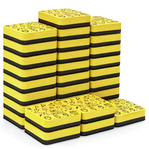 OWLKELA 30Pcs Dry Erase Erasers, Magnetic Whiteboard Eraser, Mini Whiteboard Cleaning Pads for Classroom, Office and Home, Yellow - color: Yellow, size: 30 Pcs