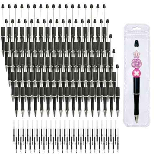 210 Pieces DIY Beadable Pen Bulk Kit – 70PCS Ballpoint Pen with Refills & Bags – Perfect for Beads Pens Supplies, Beaded Pens for DIY Crafting – Office Supplies & Teacher Accessories (Black) - color: Black, size: 70