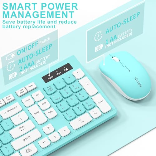 RECCAZR Wireless Keyboard and Mouse Combo, Full-Sized Keyboard and Adjustable DPI Mouse, 2.4GHz USB Receiver, Wireless for PC, Windows, Desktop, Laptop (Blue) - color: Tiffany Blue