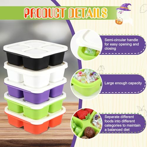Honeydak 5 Pack Snack Containers 4 Compartment Bento Snack Boxes Reusable Lunchable Containers with Lids Divided Meal Prep Lunch Food Storage Box for School Work Travel(Halloween,Equal) - color: Halloween, style: Equal