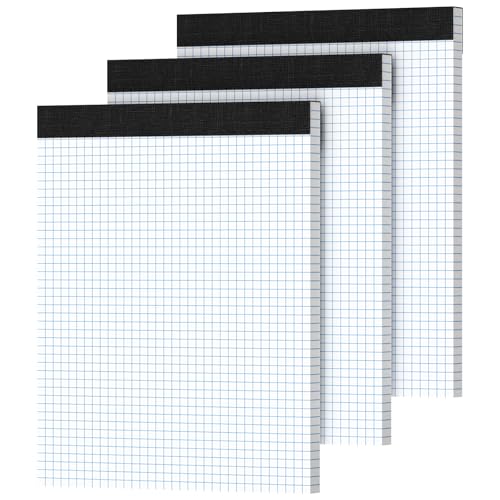 Graph Paper 8.5 X 11, 3 Pack, 4x4 Quad Ruled, Grid Paper Pad 8-1/2" X 11.75", Grid Pad 8.5 X 11.75, Engineering Notebook, Easy Tears Off, White 70 Gsm Graft Paper - style: 3 Pack