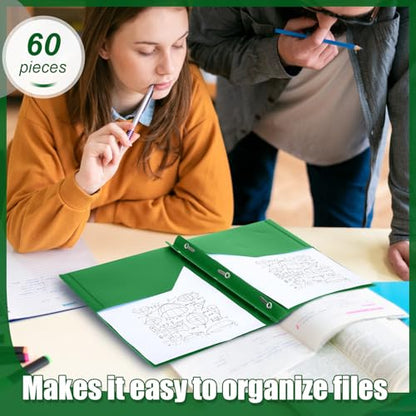 Yeaqee 60 Pcs Plastic Folders with Pockets and Prongs Plastic Folder 2 Pockets 3 Prongs with Card Slot for Office, School for Students, Teachers, Office Workers (Dark Green) - color: Dark Green