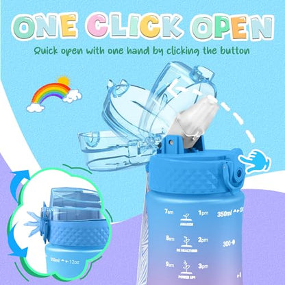 OLDLEY Kids Water Bottle for School, 12 oz (2 lids) BPA-Free Reusable Leak-proof Durable Tritan Plastic Water Bottles with Straw & Chug Lids, Anti-dust Spout Cover (Lake) - color: Lake, size: 12 Ounces