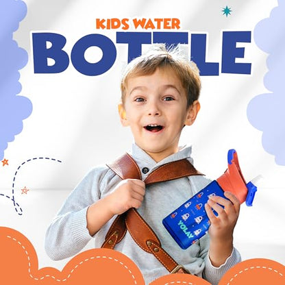 YOLAY 15oz Kids Water Bottle For School Boys and Girls, Durable Toddler Water Bottle with Straw Lid Leak-Proof, Spill Proof, Easy Clean and Dishwasher Safe with Re-Usable and BPA Free - Robo - color: Robo