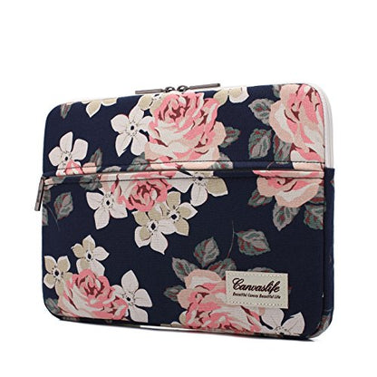 Canvaslife White Rose Pattern 13 inch Canvas Laptop Sleeve with Pocket 13 inch 13.3 inch Laptop case 13.1 case 13.6sleeve - color: White Rose, size: 13 inch/13.3 inch