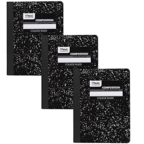 Mead Composition Notebook, 3 Pack, College Ruled Paper, 7-1/2" x 9-3/4", 100 Sheets per Comp Book, Black Marble (38111) - color: Black, size: Pack of 3