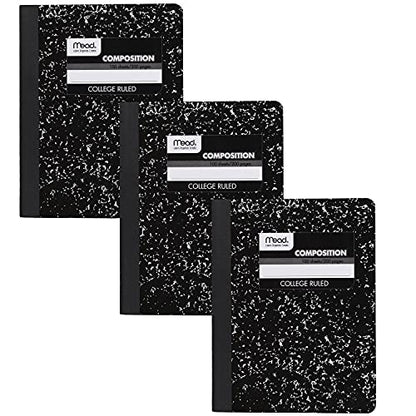 Mead Composition Notebook, 3 Pack, College Ruled Paper, 7-1/2" x 9-3/4", 100 Sheets per Comp Book, Black Marble (38111) - color: Black, size: Pack of 3