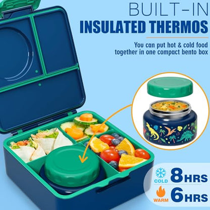 Fimibuke Bento Box for Kids Adult - Leakproof 3-4 Compartments Lunch Bento Box Set with Insulated Food Jar, Water Bottle, Lunch Bag, Sauce Cup & Cutlery for Toddler Teen Shcool Girl Boy Age 3+ - color: A1.Mermaids