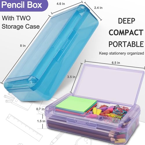 SFLHHDM Large Pencil Box, Double Layer Capacity Pencil Holders, Hard Pen Case with Snap-tight Lid, Plastic Pencils Case for Office School, Pen Boxes Storage Organizer (Blue+Green+Pink+Purple-4Pcs) - color: Blue+Green+Pink+Purple-4Pcs