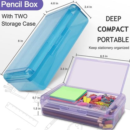 SFLHHDM Large Pencil Box, Double Layer Capacity Pencil Holders, Hard Pen Case with Snap-tight Lid, Plastic Pencils Case for Office School, Pen Boxes Storage Organizer (Blue+Green+Pink+Purple-4Pcs) - color: Blue+Green+Pink+Purple-4Pcs
