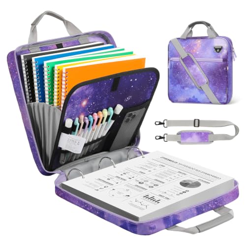MoKo Zipper Binder, 2 inch 3 Ring Binder with 500 Sheet Capacity Multi-Pocket School Bag with Padded Shoulder Strap Handle, School Supplies Organizer for Middle Student, Star Purple - color: Star Purple, size: 2 Inches O-ring