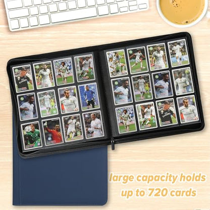 12 Pocket Ringless Side Loading Trading Card Binder, 720 Cards PU Fixed Page Zipper Card Album for TCG Sports Game Cards, Not Fit Top Loaders (Dark Blue) - color: 12 Pocket 720 Diamond Dark Blue